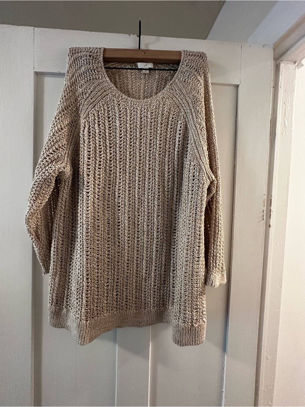 J. Jill Open-Knit Scoop Neck Sweater in Beige